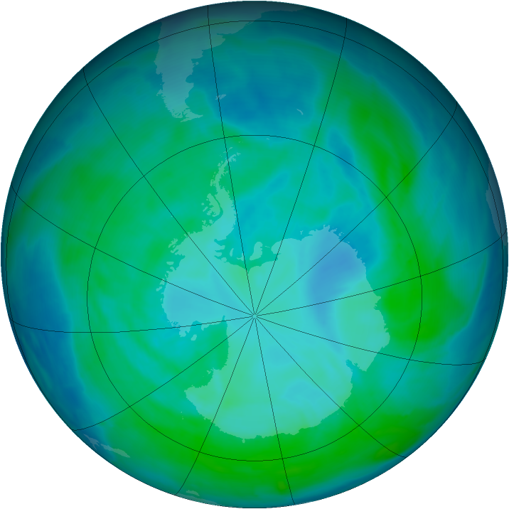Antarctic ozone map for 10 January 2009
